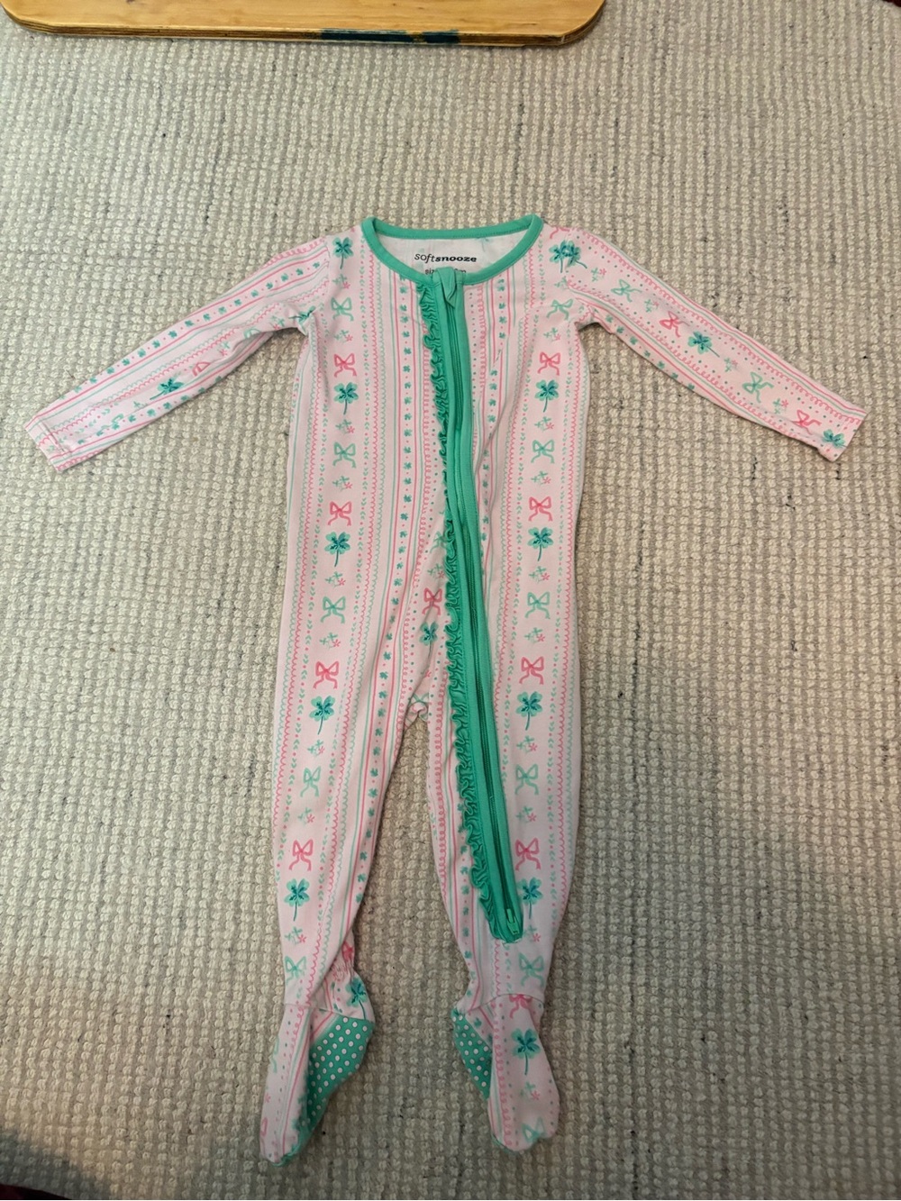 Pink & Mint Girls' Footed One-Piece Pajamas